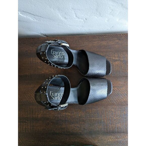 Franco Sarto Black Leather Pepita Heeled Sandals - Size 8 - Picture 5 of 8